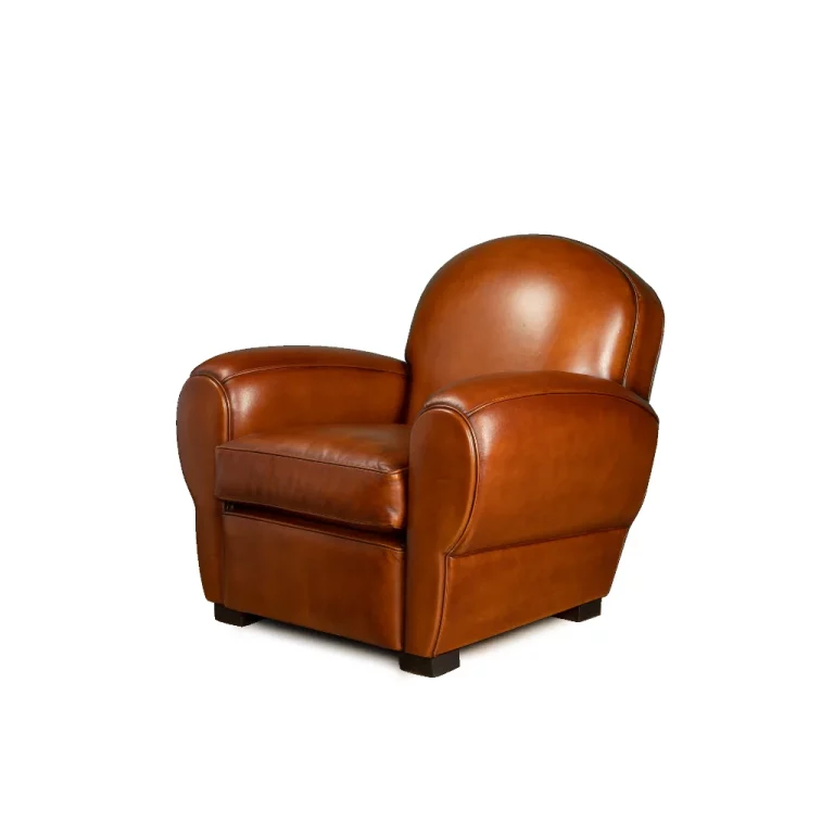 Auteuil havana leather club chair in 3/4 view