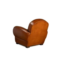Auteuil havana leather club chair in 3/4 back view
