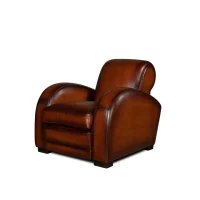 Fauteuil club cuir Texas havane nuancé, vue de 3/4