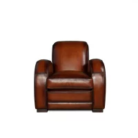 Shaded havana Texas leather club chair in front view