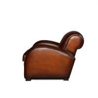 Shaded havana Texas leather club chair in side view