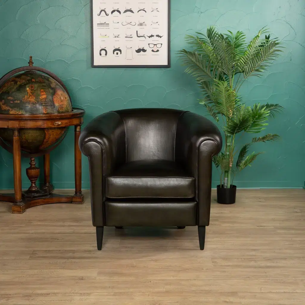 English green Leather club chair Harry's in situation