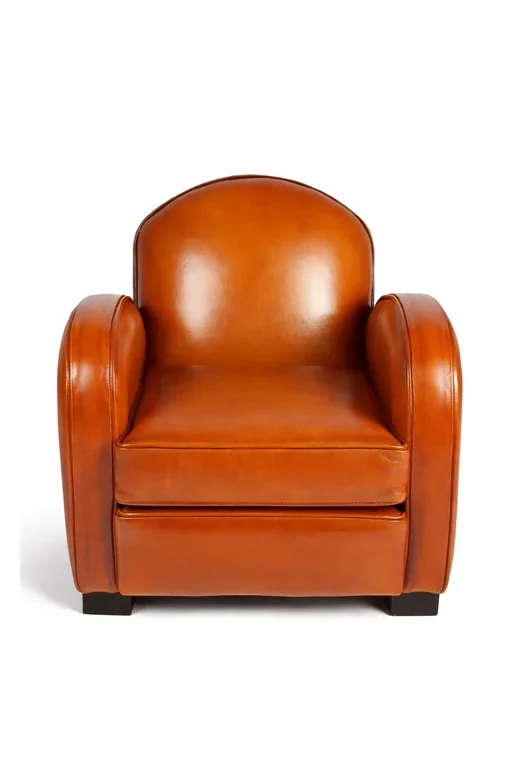 Hemingway children’s leather club chair in honey color, front view