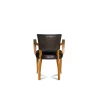 Bridge club chair with armrests, black leather and light oak, back view