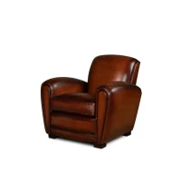Shaded havana Joseph leather club chair in 3/4 view