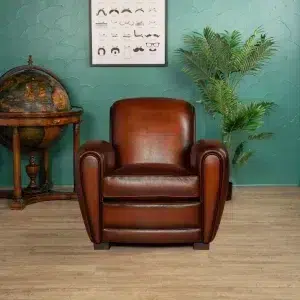 Shaded havana Joseph leather club chair in ambiance