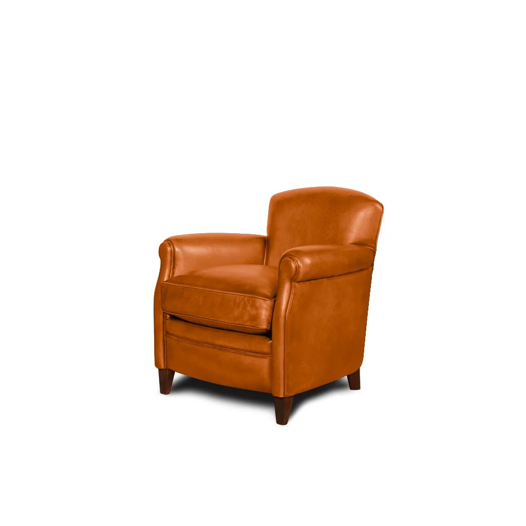 Honey Parisien leather club chair in 3/4 view