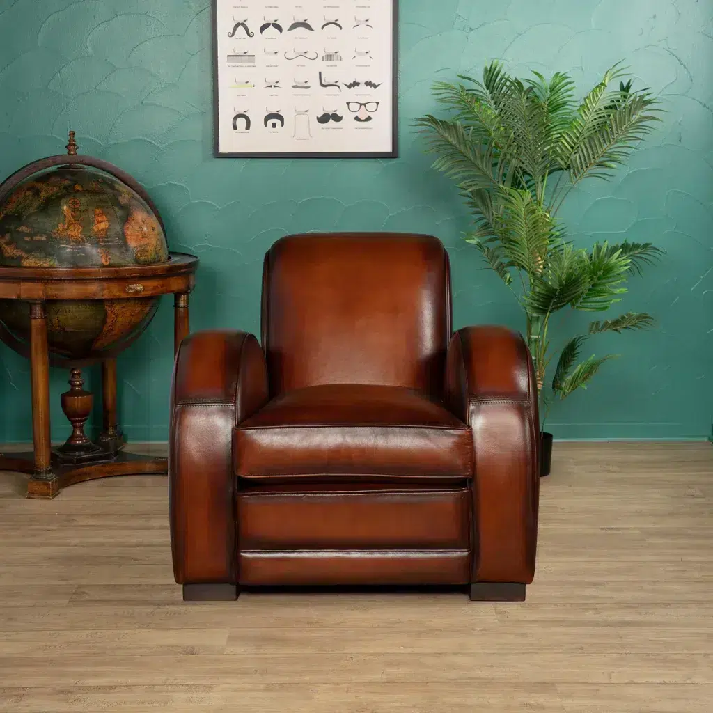 Shaded havana Texas leather club chair in situation