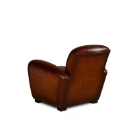 Shaded havana Joseph leather club chair in 3/4 back view