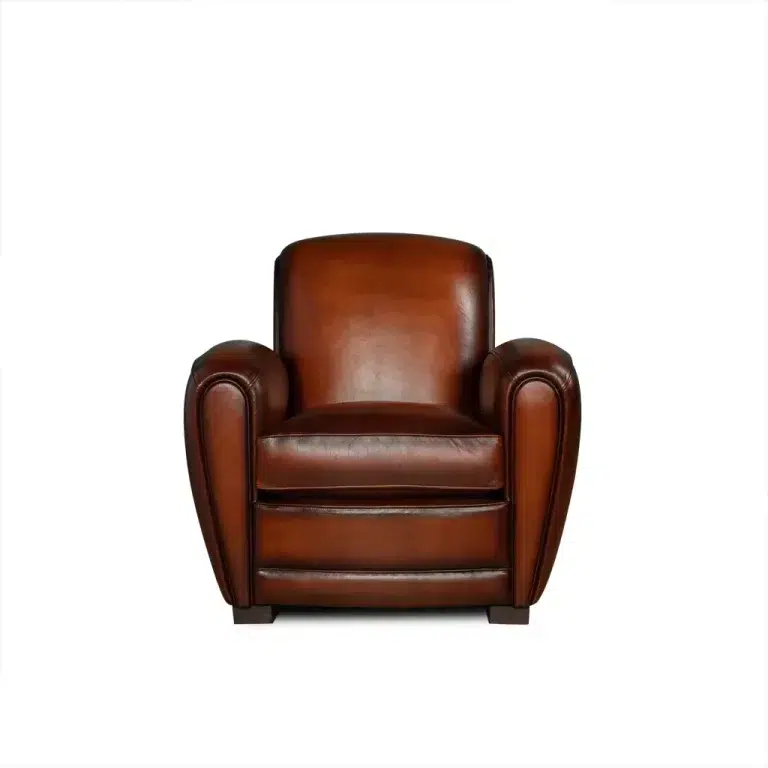 Shaded havana Joseph leather club chair in front view