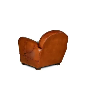Longchamp havana leather club chair in 3/4 back view