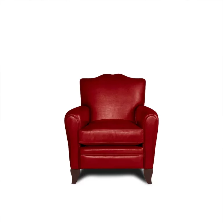 Red Fernand leather club chair in front view